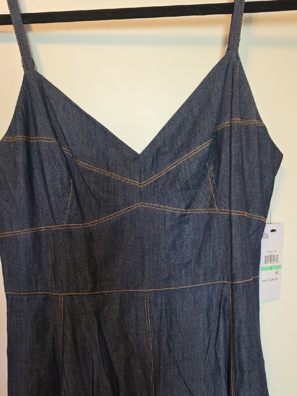 DKNY Dark Indigo Seamed Bustier Denim Midi Dress Size 8 NWT - Picture 6 of 8